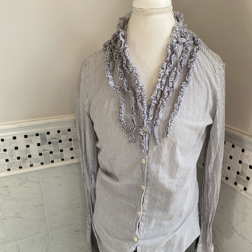 J crew pin strip ruffle button down shirt